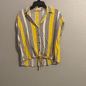 Love Notes striped yellow and grey button up
